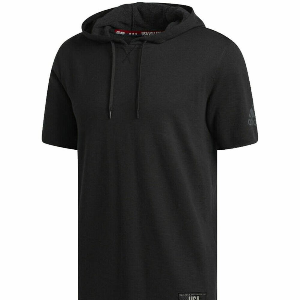 NWT ADIDAS MEN'S USA VOLLEYBALL SHORT RAW HEM SLEEVE‎ BLACK HOODIE XS